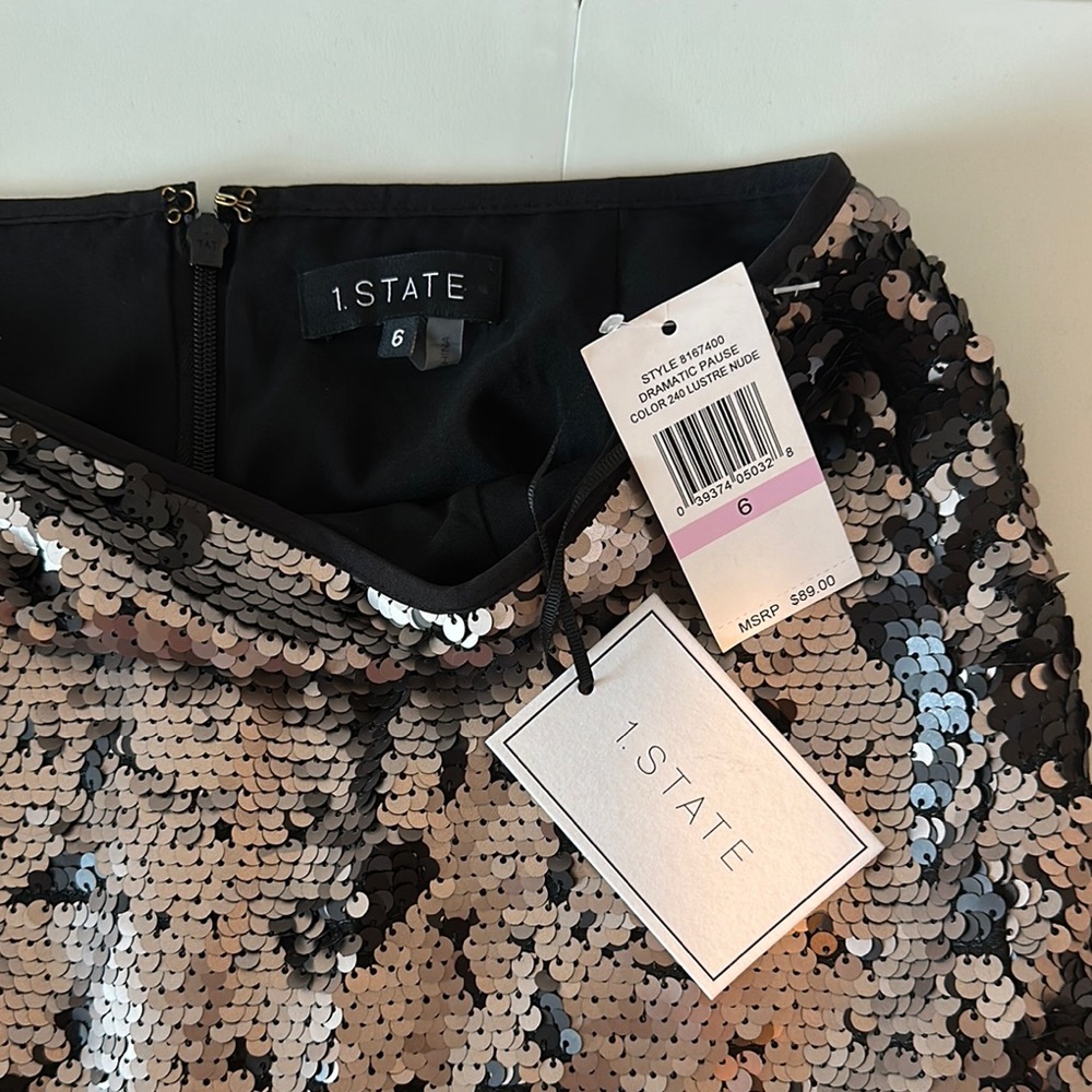 1. State Black and Silver Sequin Mini Skirt - Picture 3 of 7